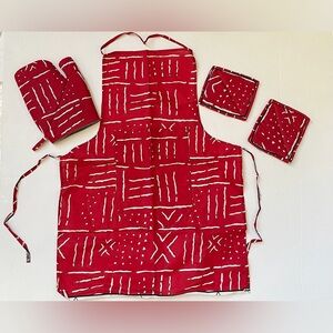African Print Ankara Handmade Kitchen Apron, Oven Mitt, and Potholder Set